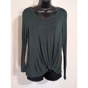 7th Ray Forest Green Long Sleeve Knot Front Shirt Scoop Neck Top Size Small